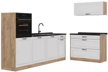VICCO R-Line K&uuml;chenzeile wei&szlig; Landhaus/Goldkraft Eiche 220cm ohne Arbeitsplatte (40210)