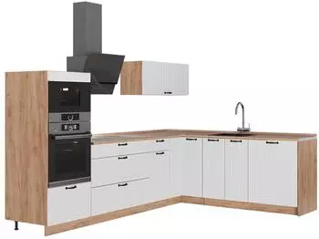 VICCO Fame-Line Eckk&uuml;che Wei&szlig; Landhaus/Goldkraft Eiche, 287x207cm (63518)