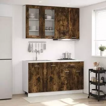 vidaXL Lyon K&uuml;cheneinheit 4-tlg., ger&auml;ucherte Eiche, Holzwerkstoff (3438359)