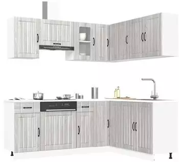 vidaXL Lucca K&uuml;chenschrank-Set 11-tlg., grau Sonoma, Holzwerkstoff (3314957)
