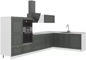 VICCO Fame-Line Eckk&uuml;che gr&uuml;n-gold Landhaus/wei&szlig;, Arbeitsplatte Marmor, 347x207cm (63635)