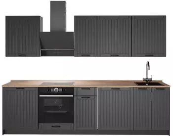 VICCO Fame-Line K&uuml;chenzeile 280cm dunkelgrau/wei&szlig;, Arbeitsplatte Eiche (64225)