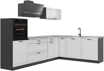 VICCO R-Line Eckk&uuml;che wei&szlig; Landhaus/Anthrazit 287cm, 12 Module (40281)