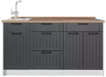 VICCO Fame-Line K&uuml;chenzeile 150cm dunkelgrau/wei&szlig;, AP Eiche (65322)