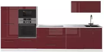 VICCO Fame-Line K&uuml;chenzeile bordeaux Hochglanz/wei&szlig;, Marmor-Arbeitsplatte, 340cm (64541)