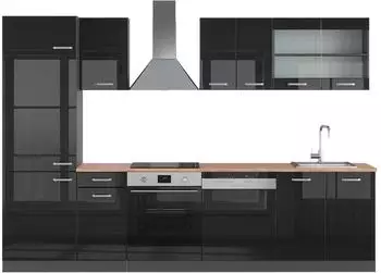 VICCO R-Line K&uuml;chenzeile schwarz Hochglanz/Anthrazit 300cm Eiche (49550)