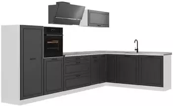 VICCO R-Line Eckk&uuml;che Landhaus anthrazit/wei&szlig; 347cm (40362)