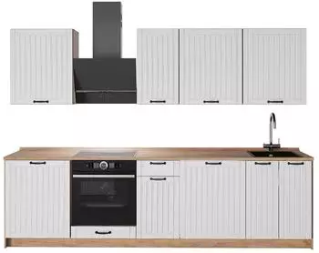 VICCO Fame-Line K&uuml;chenzeile 280cm, wei&szlig; Landhaus/Goldkraft Eiche (64213)