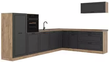 VICCO R-Line Eckk&uuml;che Anthrazit Landhaus/Goldkraft Eiche 327cm (40312)