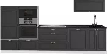 VICCO Fame-Line K&uuml;chenzeile 340cm anthrazit-gold Landhaus/wei&szlig;, ohne Arbeitsplatte (64465)