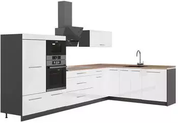 VICCO Fame-Line Eckk&uuml;che wei&szlig; Hochglanz/Anthrazit, 347x207cm, AP Eiche (63582)