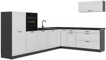 VICCO R-Line Eckk&uuml;che wei&szlig; Landhaus/Anthrazit, 8 Module, MDF-Fronten (40306)