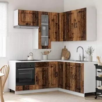 vidaXL K&uuml;cheneinheit Kalmar 8-tlg. Holzwerkstoff, Altholz-Optik