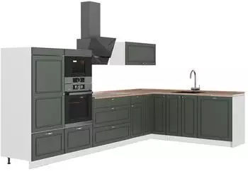 VICCO Fame-Line Eckk&uuml;che gr&uuml;n-gold Landhaus/wei&szlig;, 347x207cm, AP Eiche (63634)
