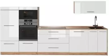 VICCO Fame-Line K&uuml;chenzeile wei&szlig; hochglanz/Goldkraft Eiche 340cm ohne Arbeitsplatte (64463)