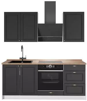 VICCO Fame-Line K&uuml;chenzeile 190cm anthrazit-gold Landhaus/wei&szlig;, AP Eiche (64900)
