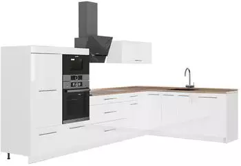 VICCO Fame-Line Eckk&uuml;che wei&szlig; Hochglanz/wei&szlig;, 347x207cm, AP Eiche (63646)