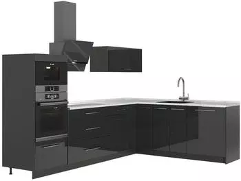 VICCO Fame-Line Eckk&uuml;che Anthrazit Hochglanz/Anthrazit, Marmor-AP, 287x207cm (63457)