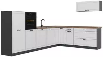 VICCO R-Line Eckk&uuml;che wei&szlig; Landhaus/Anthrazit 327cm (40304)
