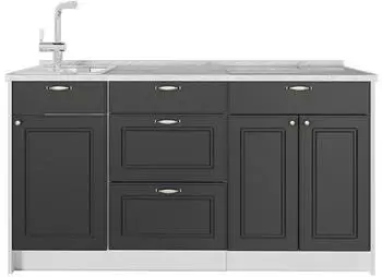 VICCO Fame-Line K&uuml;chenzeile Anthrazit-Gold Landhaus, 150cm, Arbeitsplatte Marmor (65315)