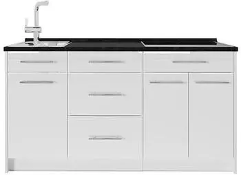 VICCO Fame-Line K&uuml;chenzeile 150cm, wei&szlig; Hochglanz/wei&szlig;, Arbeitsplatte anthrazit (65329)