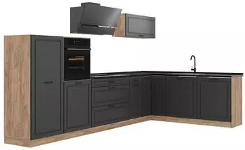 VICCO R-Line Eckk&uuml;che anthrazit Landhaus/Goldkraft Eiche, 347cm, ohne Arbeitsplatte (40350)