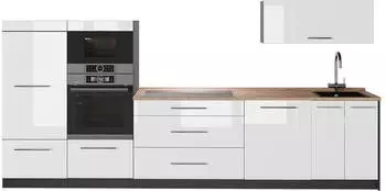 VICCO Fame-Line K&uuml;chenzeile wei&szlig; Hochglanz/anthrazit, 340cm, AP Eiche (64495)