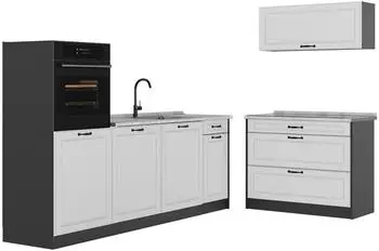 VICCO R-Line K&uuml;chenzeile Wei&szlig; Landhaus/Anthrazit 220cm (40197)