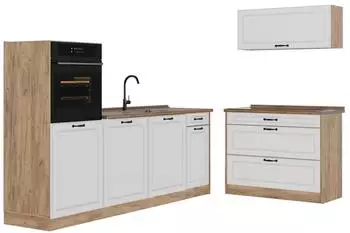 VICCO R-Line K&uuml;chenzeile Wei&szlig; Landhaus/Goldkraft Eiche 220cm (40208)
