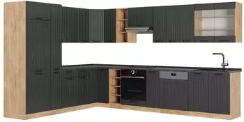 VICCO Fame-Line Eckk&uuml;che 347x257cm dunkelgrau/Goldkraft Eiche ohne Arbeitsplatte (57161)