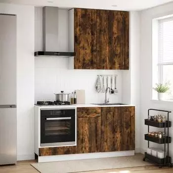 vidaXL Kalmar K&uuml;cheneinheit 5-tlg., ger&auml;ucherte Eiche, Holzwerkstoff (3438250)