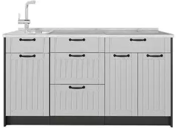 VICCO Fame-Line K&uuml;chenzeile wei&szlig; Landhaus, 150cm, Arbeitsplatte Marmor (65401)