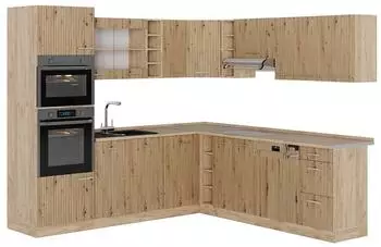 VICCO R-Line Eckk&uuml;che Artisan-Eiche/Goldkraft Eiche, 247x237cm, ohne Arbeitsplatte (48933)