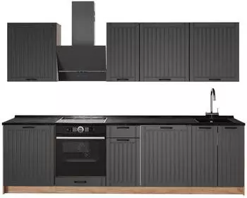 VICCO Fame-Line K&uuml;chenzeile dunkelgrau/Goldkraft Eiche, AP Anthrazit, 280cm (64192)