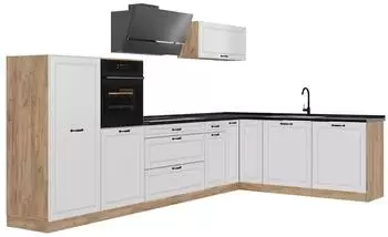 VICCO R-Line Eckk&uuml;che wei&szlig; Landhaus/Goldkraft Eiche, ohne Arbeitsplatte (40354)