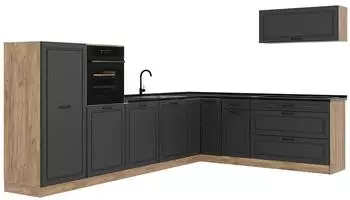 VICCO R-Line Eckk&uuml;che anthrazit/Goldkraft Eiche, 327cm, ohne Arbeitsplatte (40314)