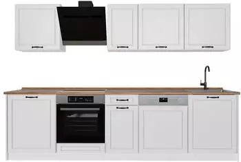 VICCO R-Line K&uuml;chenzeile 280cm, wei&szlig; Landhaus/wei&szlig;, Arbeitsplatte Goldkraft Eiche