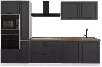 VICCO R-Line K&uuml;chenzeile 310cm, Anthrazit Landhaus/Wei&szlig;, Arbeitsplatte Goldkraft Eiche (67959)
