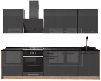 VICCO Fame-Line K&uuml;chenzeile Anthrazit Hochglanz/Goldkraft Eiche 280cm (64188)