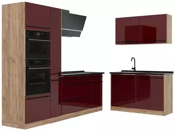 VICCO R-Line Eckk&uuml;che rot Hochglanz/Goldkraft Eiche 230x120cm Arbeitsplatte anthrazit (66725)