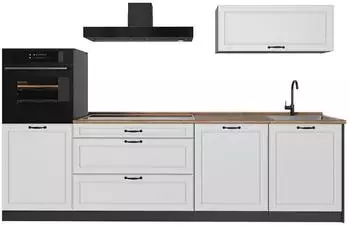 VICCO R-Line K&uuml;chenzeile wei&szlig; Landhaus/Anthrazit, 280cm, Arbeitsplatte Goldkraft Eiche (67975)