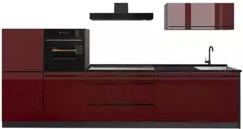 VICCO R-Line K&uuml;chenzeile rot hochglanz/anthrazit 340cm ohne Arbeitsplatte (66516)