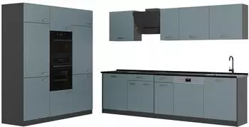 VICCO R-Line K&uuml;chenzeile 180cm, blau-grau/wei&szlig;, Arbeitsplatte anthrazit (67021)