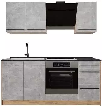 VICCO R-Line K&uuml;chenzeile Beton/Goldkraft Eiche, 180cm, AP Anthrazit (67033)