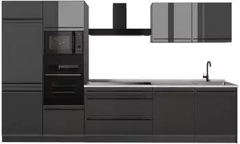 VICCO R-Line K&uuml;chenzeile 340cm anthrazit hochglanz, Arbeitsplatte Marmor (66555)