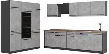 VICCO R-Line K&uuml;chenzeile 180cm, Beton/Anthrazit, Arbeitsplatte Goldkraft Eiche (66990)