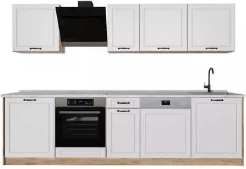 VICCO R-Line K&uuml;chenzeile 280cm, wei&szlig; Landhaus/Goldkraft Eiche, Arbeitsplatte Marmor (67916)