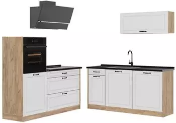 VICCO R-Line K&uuml;chenzeile wei&szlig; Landhaus/Goldkraft Eiche 160cm ohne Arbeitsplatte (67713)