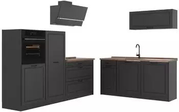 VICCO R-Line K&uuml;chenzeile anthrazit Landhaus, 220cm, Arbeitsplatte Goldkraft Eiche (67839)