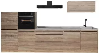 VICCO R-Line K&uuml;chenzeile 340cm Sonoma/Goldkraft Eiche, Arbeitsplatte Marmor (67307)